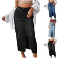 thumbnail image 1 of FRSASU Jean Skirts for Women Denim Trendy Casual A Line High Waisted Front Below Knee Skirt with Slit Light Blue 10(XL), 1 of 6