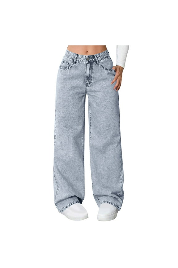 Jeans for Women High Waisted Straight Leg Jeans Stretchy Trendy Wide Leg Denim Pants Gray S(S)