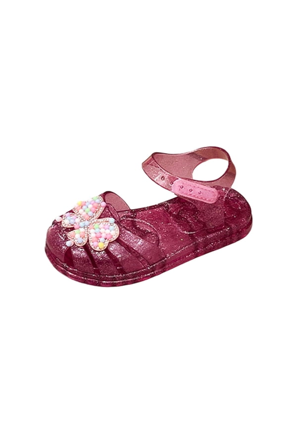 Jelly Sandals for Girls Dressy Flower Glitter Caged Shoes Comfy Beach Footwear Toddler Summer Princess Flats Purple