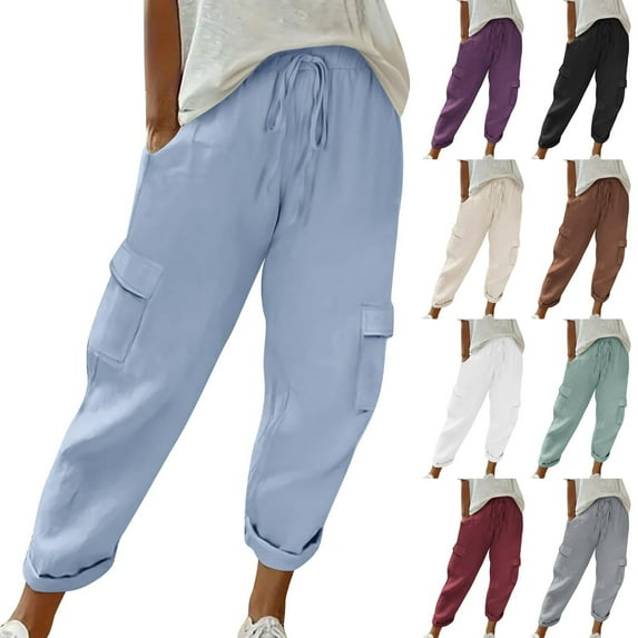 FRSASU Joggers for Women Solid Color Casual Baggy Sweatpants Jogger Pants with Pockets Drawstring Sweatpants White