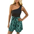 thumbnail image 1 of FRSASU Jumpsuit for Women Shorts 2025 Fashion Sleeveless Slanted Shoulder Tie Floral Print Jumpsuit Shorts Green S, 1 of 4