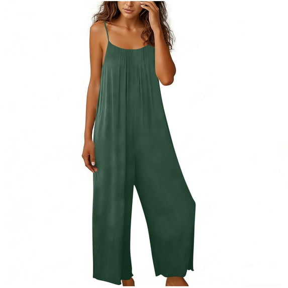 FRSASU Jumpsuits for Women Casual Summer Cotton Linen Rompers Comfy Beach Vacation Trendy Overalls Jumpers Army Green