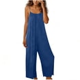 thumbnail image 1 of FRSASU Jumpsuits for Women Casual Summer Cotton Linen Rompers Comfy Beach Vacation Trendy Overalls Jumpers Blue, 1 of 6