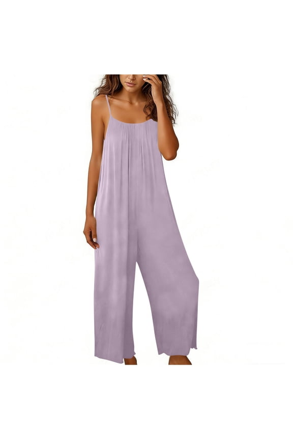 Jumpsuits for Women Casual Summer Cotton Linen Rompers Comfy Beach Vacation Trendy Overalls Jumpers Purple
