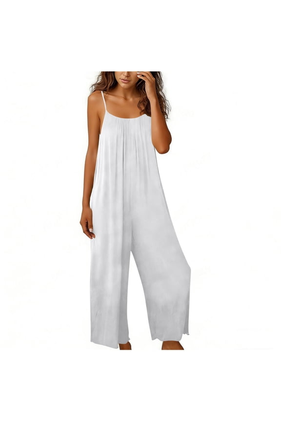 Jumpsuits for Women Fashion Backless Sleeveless Spaghetti Strap Wide Leg Rompers Casual Summer Overall Jumpers White