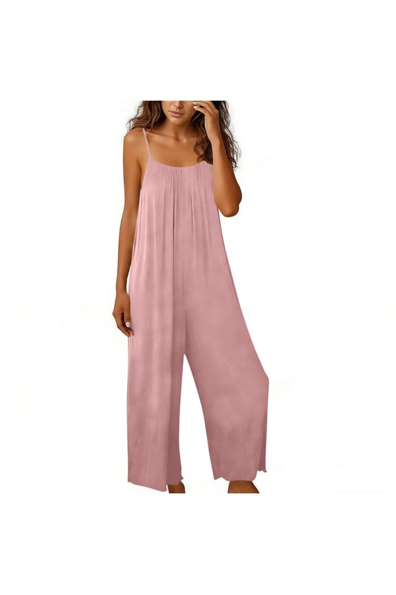 Jumpsuits for Women Fashion Backless Sleeveless Spaghetti Strap Wide Leg Rompers Casual Summer Overall Jumpers Pink