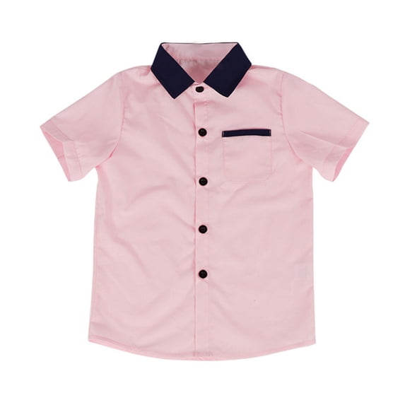 FRSASU Kids Boy's Casual Short Sleeve Western Button Down Shirt Turndown School Uniform Shirts Summer T-Shirt Pink