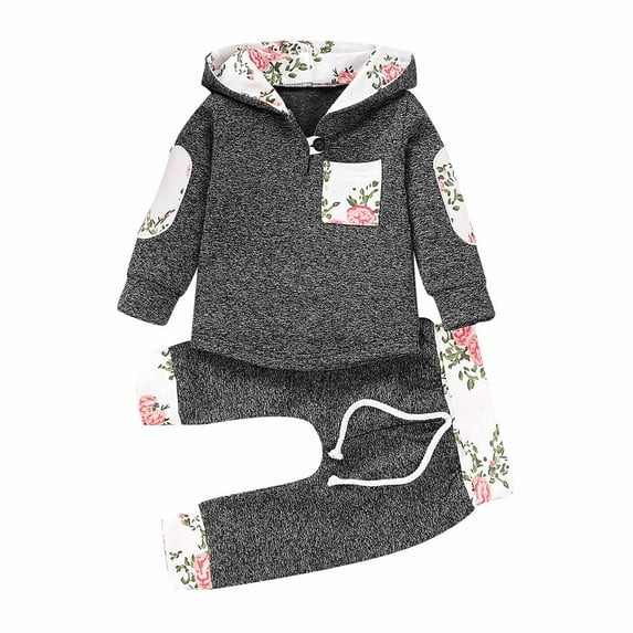 FRSASU Kids Clothing Clearance Autumn Spring Baby Girls Boys Infant Letter Printed Plaid Splicing Long Sleeve Hoodie Top and Trousers