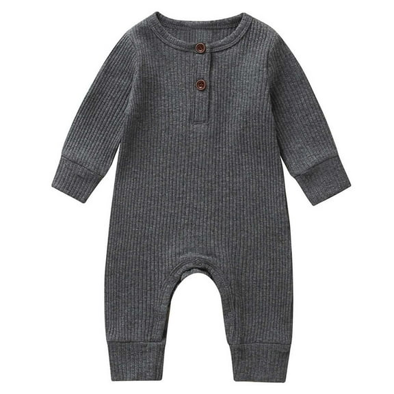 FRSASU Kids Clothing Born Spring and Clothes Comfortable Solid Color Round-Neck Rompers Gray 3-6 Months