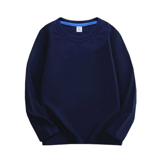 FRSASU Kids Clothing Clearance Boys Girls Long Sleeve Shirts Crewneck Tops Loose Plain Tunic Blouse Tees Navy 3-4 Years