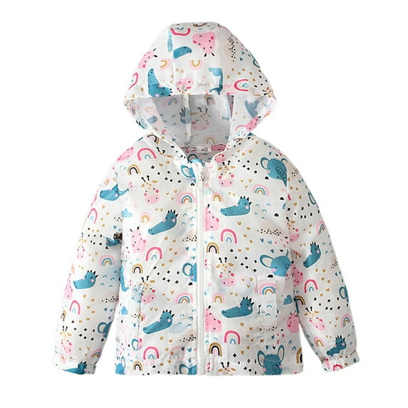 FRSASU Kids Clothing Children Spring and Models Long Sleeved Printed Hooded Zipper Jacket Windbreaker Children Clothing Multicolor 5-6Years