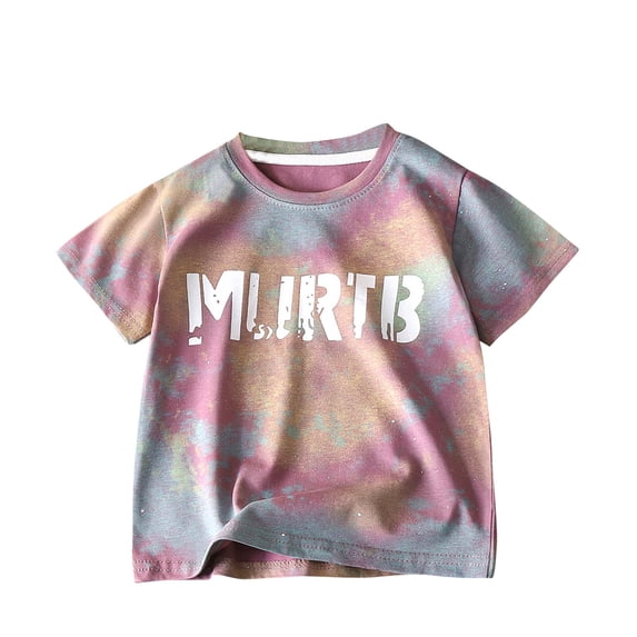 FRSASU Kids Clothing ,Children's Shirt Summer Top Tie Dyed Trendy Boys Personalized Short Sleeved Top Children's Refreshing Short Sleeved Top Purple 4-5 Years