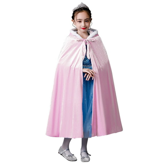 FRSASU Kids Clothing Kids Baby Girls Solid Outwear Warm Hooded Coat Princess Cloak Cape Pink L(L)