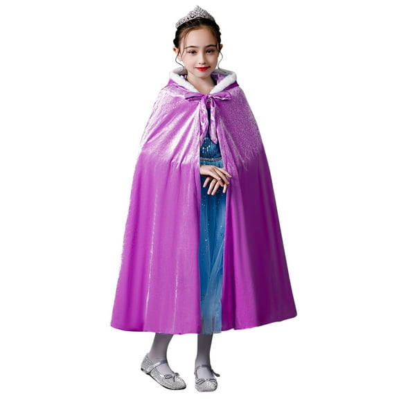 FRSASU Kids Clothing Kids Baby Girls Solid Outwear Warm Hooded Coat Princess Cloak Cape Purple M(M)