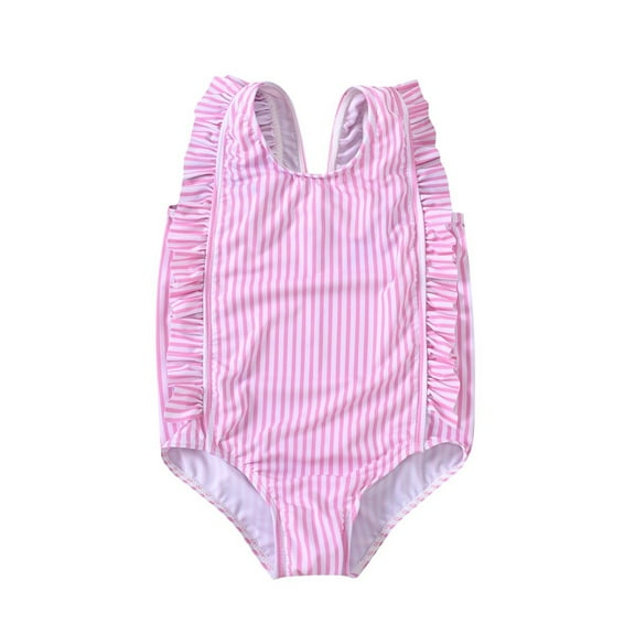 FRSASU Kids Clothing Summer Baby Kids Girls Striped Print Swimwear Swimsuit Pink 120(120)