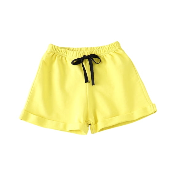FRSASU Kids Clothing ,Summer Thin Children's Sports Cotton Shorts In Small Children Candy Color Beach Pants Rolled Hot Pants 2-7 Years Yellow 5-6 Years