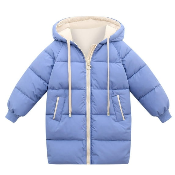 FRSASU Kids Clothing Thicken Warm Kids Down Coat Winter Hooded Long Boys Girls Cotton Down Jackets Outerwears Children Clothing Blue 6-7 Years