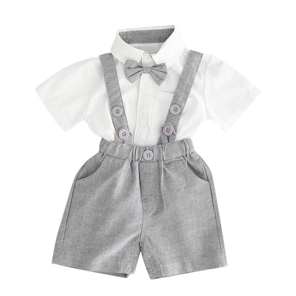 FRSASU Kids Clothing ,Toddler Baby Boy Gentleman Suits Short Sleeve Shirt Suspender Shorts Outfit Set