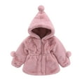 thumbnail image 1 of FRSASU Kids Clothing Clearance Toddler Girls Solid Color Thicken Plush Toddler KidsKeep Warm Winter Hoodie Hairball Thick Coat Cloak Pink 18-24 Months, 1 of 9