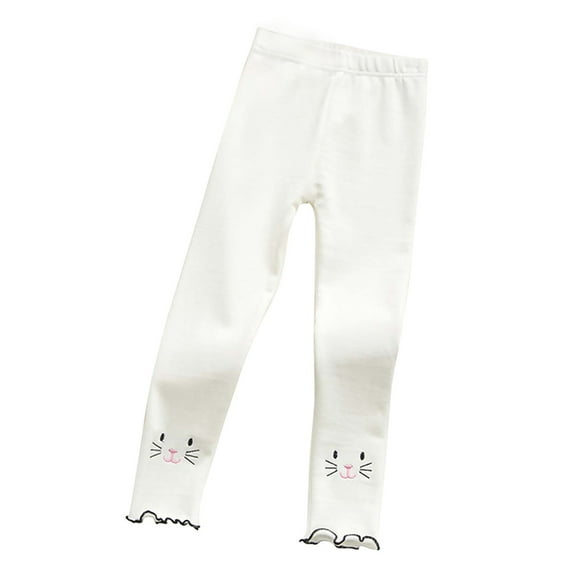 FRSASU Kids Clothing Winter Girls Side Embroidery Leggings Cropped Trousers White 11-12 Years