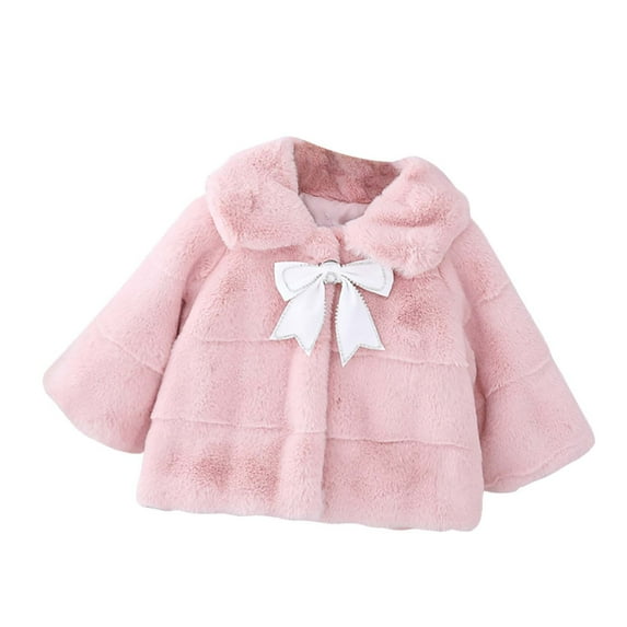 FRSASU Kids Coat ,Autumn Winter Girls Bow Decoration Plush Warm Cotton Coat