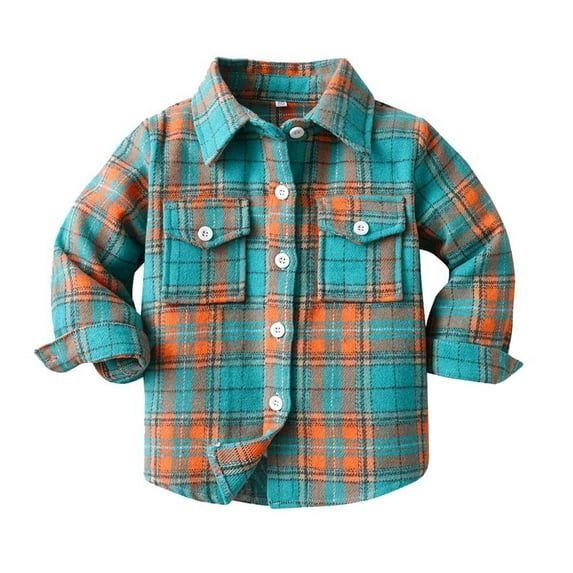 FRSASU Kids Coat ,Kids Toddler Flannel Shirt Jacket Plaid Long Sleeve Shacket Boys Girls Fall Shirt Coat Outwear Orange 18-24 Months