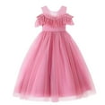 thumbnail image 1 of FRSASU Kids Dress Girls Sleeveless Shoulder Princess Dress Flower Mesh Polka Dress Pink 9-10 Years, 1 of 6