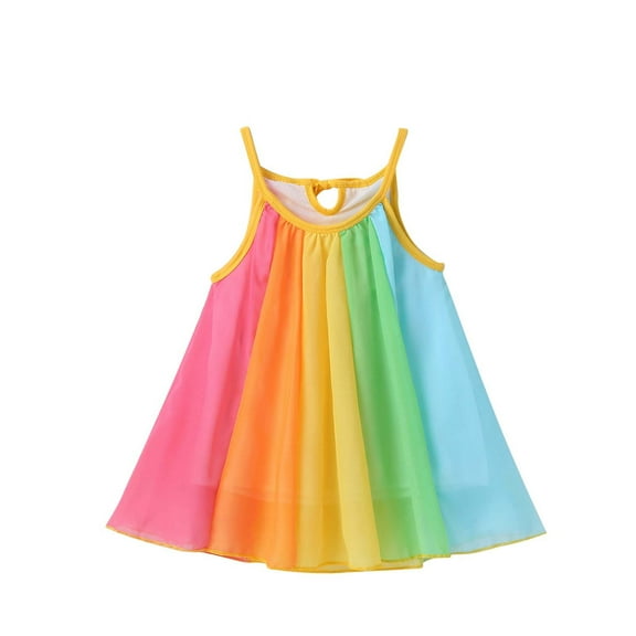 FRSASU Kids Dress Outfits ,Girls Summer Rainbow Striped Stitching Dress Princess Dress