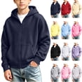 thumbnail image 1 of FRSASU Kids Full Zip Hooded Fleece Jacket Boys Long Sleeve Zip‑Up Hoodie Sweatshirt with Kangaroo Pockets Warm Fleece‑Lined Casual Outerwear for Fall Winter Yellow, 1 of 9