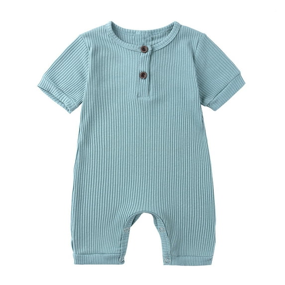 FRSASU Kids Jumpsuit Clearance,Child's Summer Jumpsuit Boys and Girls Baby Botton Short Sleeve Round Neck Cute Solid Shorts Rompers Mint Green 3-6 Months