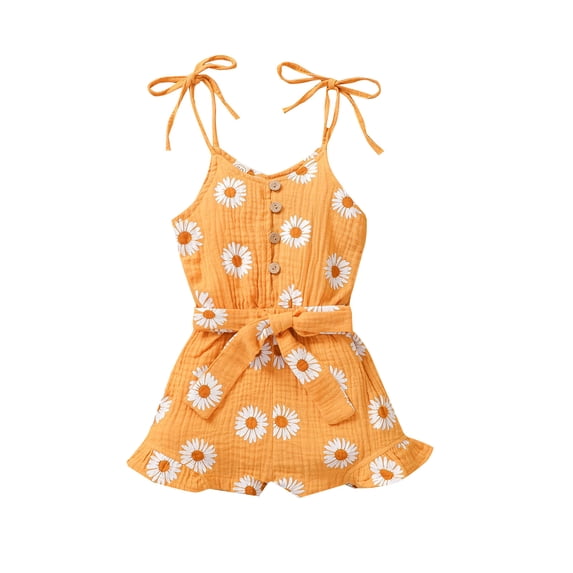 FRSASU Kids Jumpsuit Clearance,Summer Baby Girls Clothes Infant Belt Little Daisy Print Refresh Sling Jumpsuit