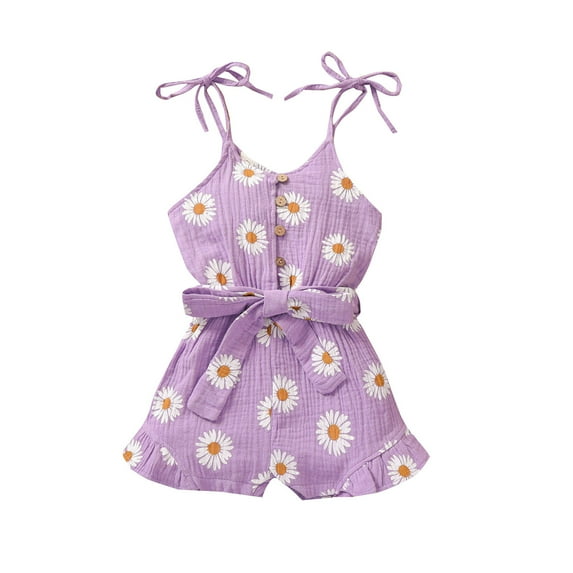 FRSASU Kids Jumpsuit Clearance,Summer Baby Girls Clothes Infant Belt Little Daisy Print Refresh Sling Jumpsuit