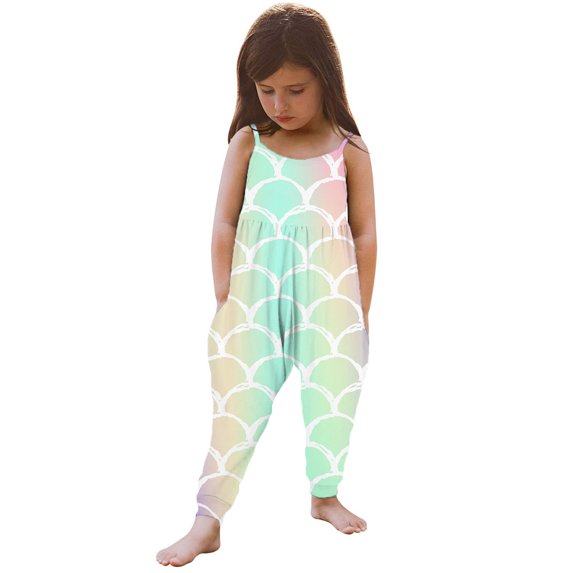 FRSASU Kids Jumpsuit Clearance,Toddler Girls Baby Jumpsuit One Piece Mermaid Strap Romper Summer Outfits