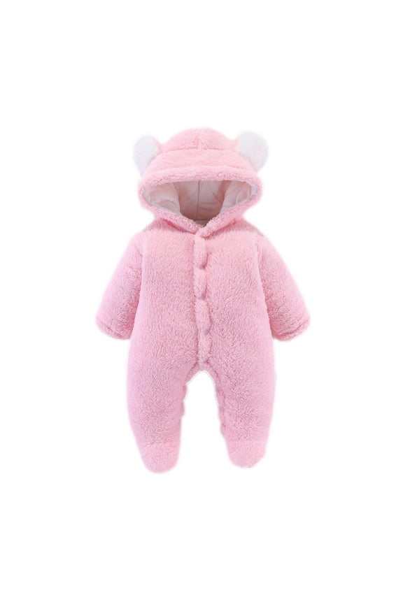 Kids Jumpsuit Winter Girls Boys Clothes Warm Bear Ears Overall Rompers Hooded Jumpsuit Pink 0-3 Months
