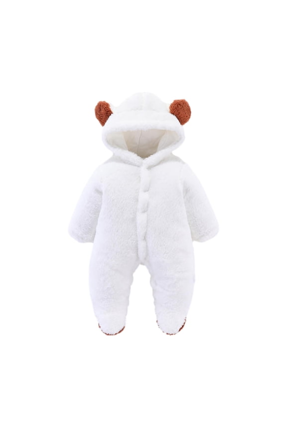 Kids Jumpsuit Winter Girls Boys Clothes Warm Bear Ears Overall Rompers Hooded Jumpsuit White 0-3 Months