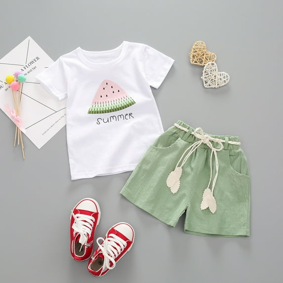 FRSASU Kids Outfits Clearance,Toddler Baby Girl Watermelon Letter Print Tops + Shorts Outfits Set Clothes