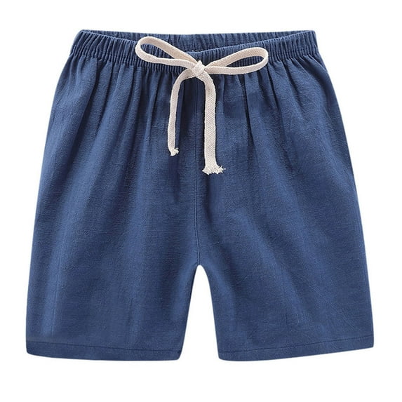 FRSASU Kids Pant Toddler Kids Boy Girls Solid Color Linen Pants Sports Shorts Dark Blue 7-8Years