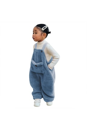 Kids Pant Toddler Kids Girl Boys Flannel Suspender Pants Overalls Warm Winter Blue 12-18 Months