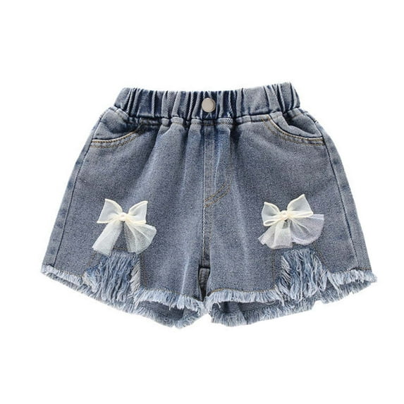 FRSASU Kids Pants ,Girls' Bright Denim Shorts for Middle School Students Summer New Thin Elastic Waistband Pants Blue 12-13 Years