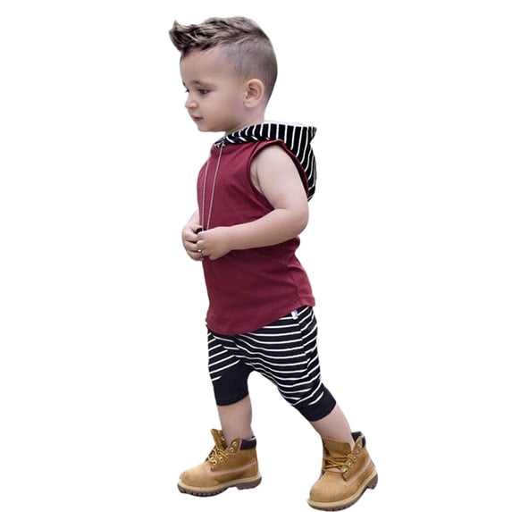 FRSASU Kids Pants ,Toddler Baby Boy Hooded Vest Tops+Shorts Pants 2Pcs Outfits Clothes Set