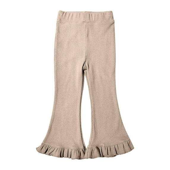FRSASU Kids Pants Toddler Kids Baby Girls Sweet Elasticity Flared Pants Trousers Pants Leggings Beige 5-6Years
