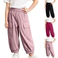 thumbnail image 1 of FRSASU Kids Quick Dry Parachute Pants Full Length Elastic Waist Strip Baggy Sports Hiking Trousers with Pockets Pink, 1 of 8
