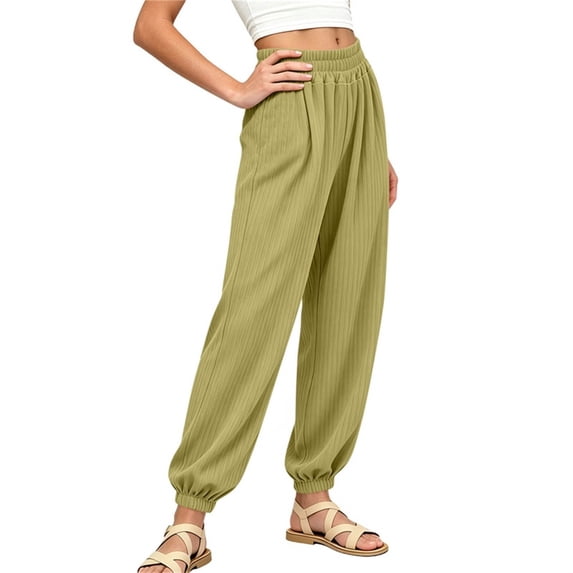 FRSASU Kids Ribbed Sweatpants Lightweight Elastic Waist Joggers Casual Pull On Lounge School Uniform Pants Green