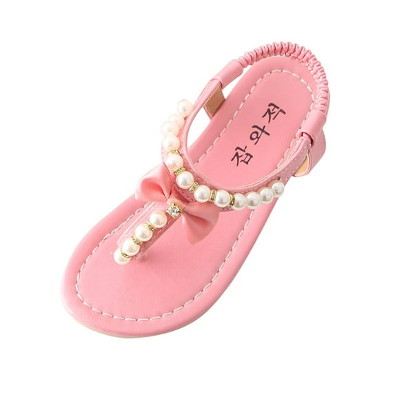 FRSASU Kids Sandals Clearance Summer Toddler Infant Bowknot Pearl Princess Thong Sandals Shoes Pink 1Y(34)