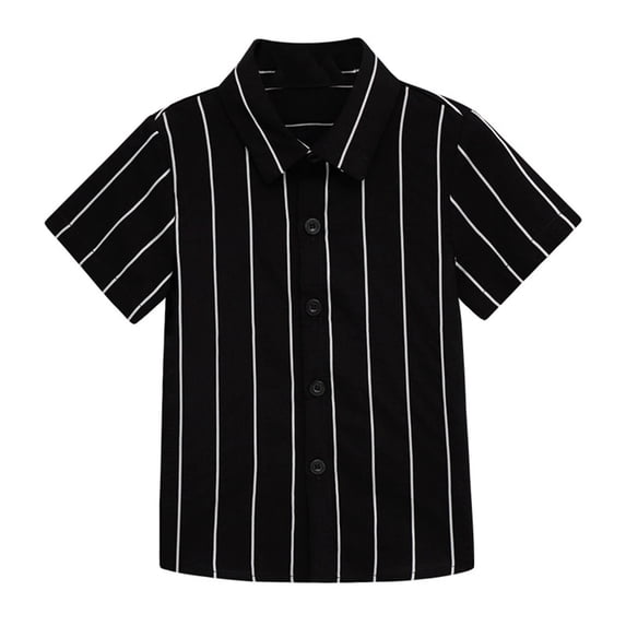 FRSASU Kids Short Sleeve Button Down Cotton Shirts Solid StripedSeersucker Shirt with Chest Pocket 5-14 Years Black