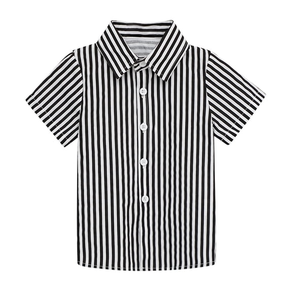 FRSASU Kids Short Sleeve Button Down Cotton Shirts Solid StripedSeersucker Shirt with Chest Pocket 5-14 Years Black