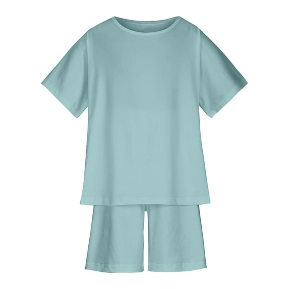 FRSASU Kids Shorts Set Toddler Baby Boys Girl Comfortable Color Short Sleeve Cotton T-shirt Shorts Set Green 5-6 Years
