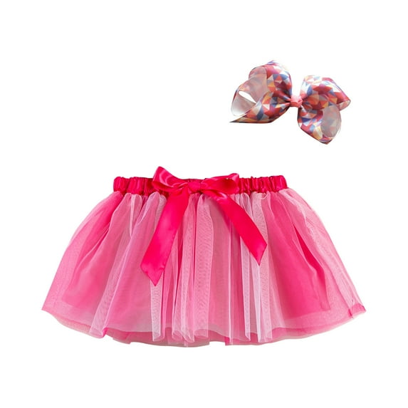 FRSASU Kids Suit Set Toddler Girls Party Dance Costume Splice Net Yarn Sequins Tulle Skirt Bow Hairpin Suit Hot Pink 5-8 Years
