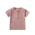 thumbnail image 1 of FRSASU Kids T-Shirt Top ,Toddler Kids Boys Girls Comfortable Solid Color Button Round Neck Short Sleeve Top, 1 of 4