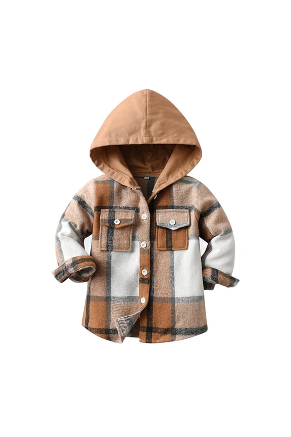 Kids Toddler Flannel Shirt Jacket Plaid Long Sleeve Shacket Baby Boys Girls Fall Shirt Coat Outwear Brown 18-24 Months